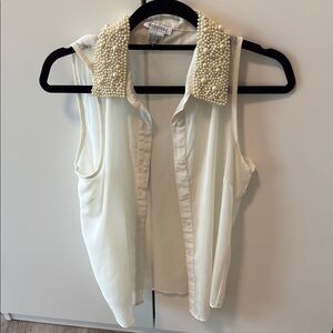 Chicwish Cream Embellished Sleeveless Blouse